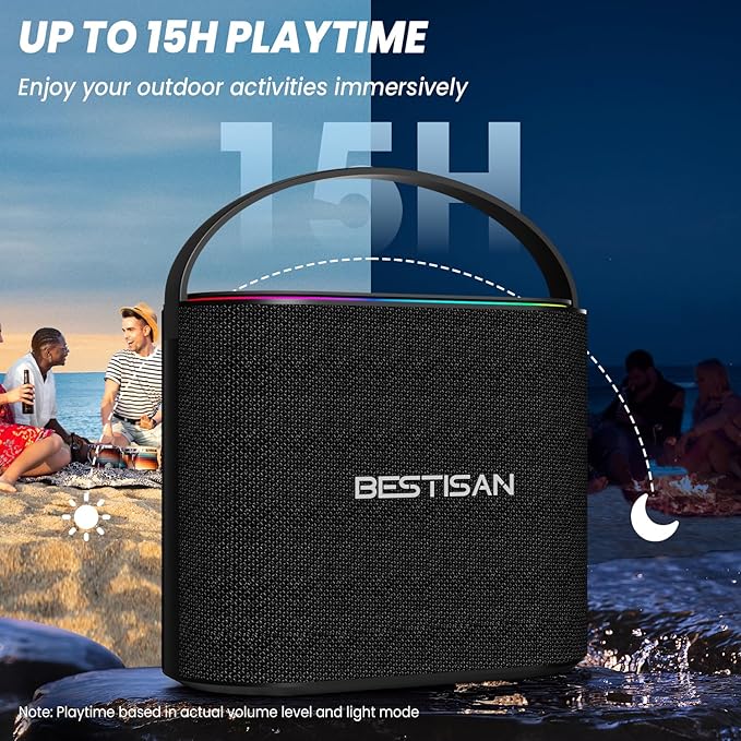 BESTISAN Bluetooth Speakers 2.1CH with 90W Max & 50W Subwoofer, Stereo Loud Sound, 7 RGB Lights, 15H Playtime, Hands-Free Calling, TWS, Portable for Outdoor Party, Camping, Travel, Garage, Workshop