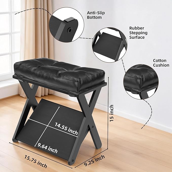 Double Step Foot Rest Under Desk, Wooden Desk Foot Rest with Non-Slip EVA Stepping Surface, Ergonomic Under Desk Foot Stool, Enhances Posture, Office Home Work-Black