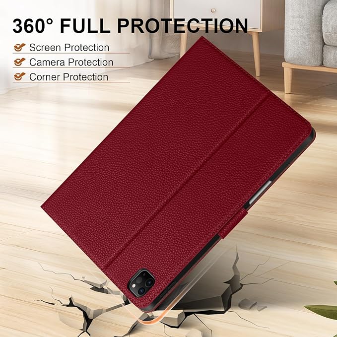 Genuine Leather Case for iPad Pro 13 inch (M5/M4) 2025/2024 with Pencil Holder | Slim Protective Cover with Adjustable Stand,Magnetic Closure,Auto Wake/Sleep, Premium Leather | Wine Red