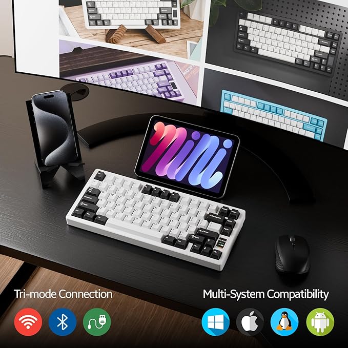 OOCTPK Chilkey ND75 Aluminum Keyboard 75% Percent Wireless Gaming Mechanical Keyboard with LCD Screen, Quick Assembly, BT/2.4G/USB-C, Hot Swappable Per-Key RGB Custom Key Board for Laptop Office PC