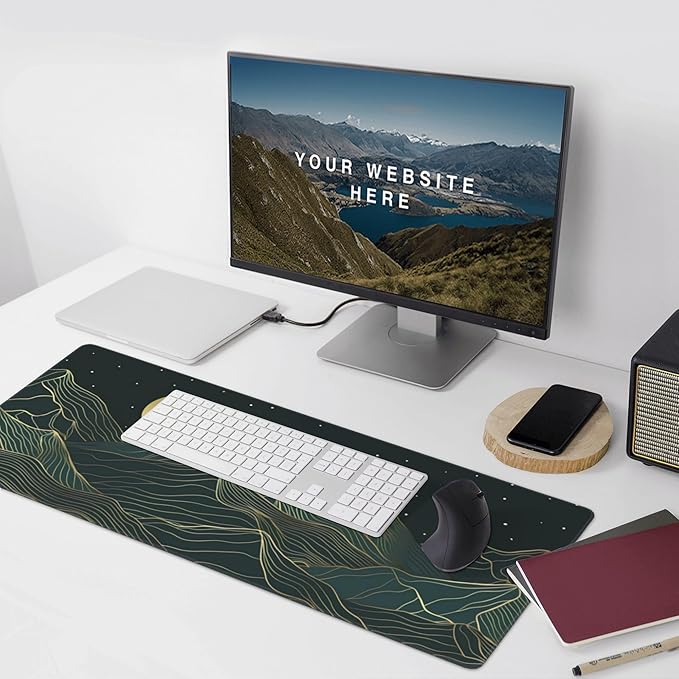 Large Gaming Mouse Pad Golden Mountain Line Moon Mouse Pad with Stitched Edges & Nonslip Rubber Base Extended XXL Long Mousepad Big Desk Mat for Company Office Work, 35.4 x 15.7 in
