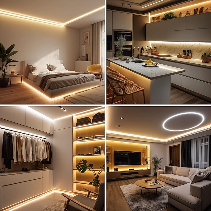 AXMOTUT COB LED Strip Light Warm White 24.6FT, High Bright LED Strips with 2400LEDs, RF Remote and UL Power Supply, 3000K Dimmable LED Lights for Bedroom, Kitchen, DIY Home Decoration