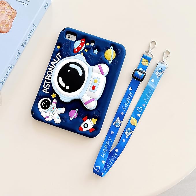 3D Cute Astronaut Case for iPad 10th Gen (2022) 10.9 inch/iPad (A16) 11th 2025 11 inch,Cartoon Pretty Space Astronaut Soft Silicone Foldable Stand Case with Lanyard for Kids Teens Girl Women