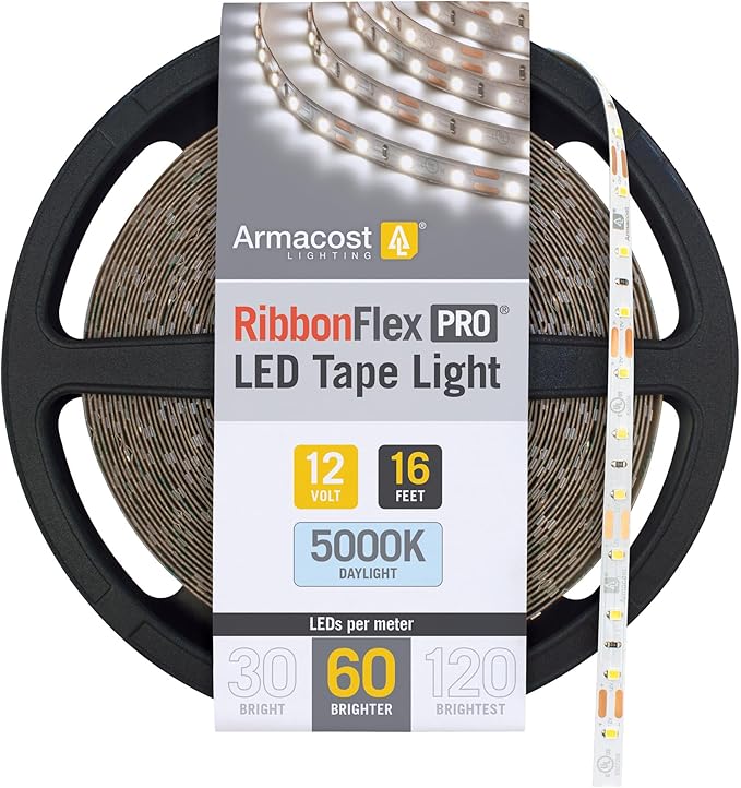 Armacost Lighting RibbonFlex Pro 12V White LED Strip Lights 60 LED/m, 5000K, 16.4 ft 162230