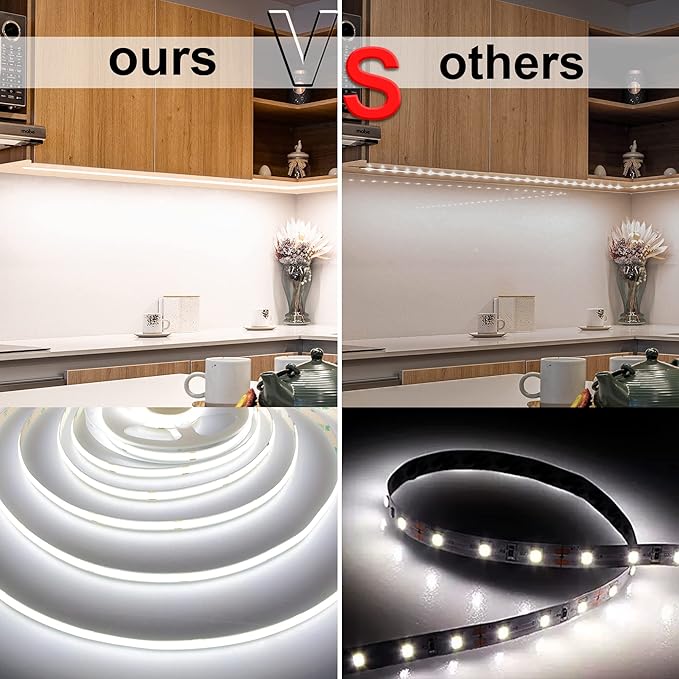 AXMOTUT White COB LED Strip Light, Dimmable 24.6ft/7.5m LED Light, 6000K Daylight White 2400 LEDs High Lumen LED Tape Lights CRI 90+ with RF Remote and UL Power for Bedroom,Kitchen,DIY Home Decoration