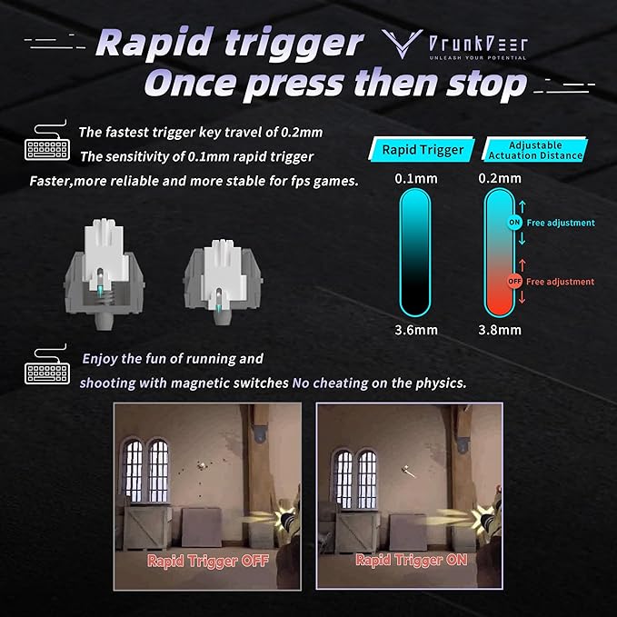 DrunkDeer A75 Pro Rapid Trigger Silent Magnetic Switch Mechanical GamingKeyboard ANSI Adjustable Actuation HE Hall Effect RGB PBT Keycap 75% TKL 82Keys Wired Cherry Profile USB with Knob