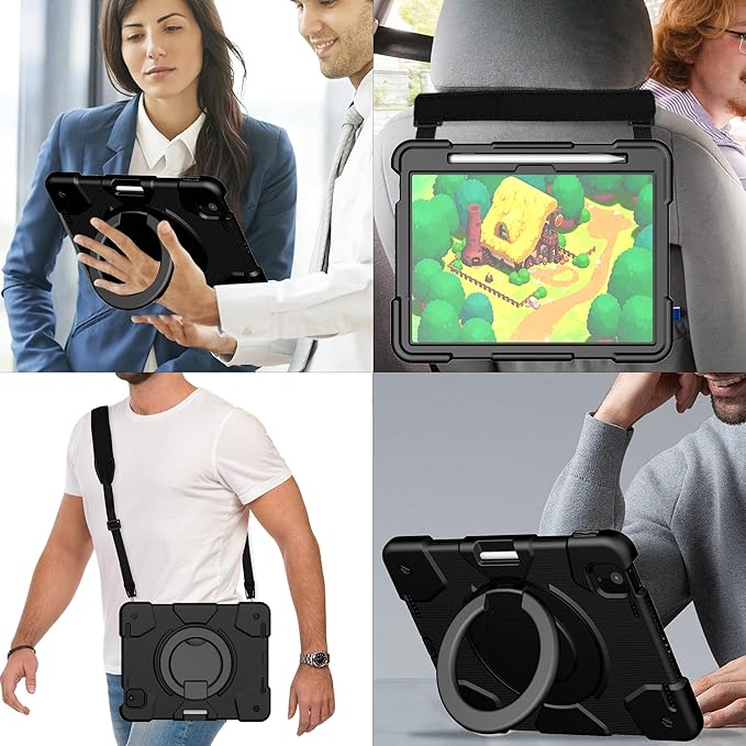 Andnary Case for iPad Air 11 inch Case M4/M3/M2 (2026/2025/2024), Heavy Duty Shockproof Cover with Screen Protector, 360° Rotating Stand, Pencil Holder, Shoulder Strap (Black)