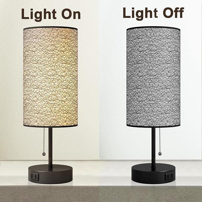YIDPU Table Lamp for Bedroom,Nightstand Lamp for Bedside with AC Outlets,Adjustable 3color LED Light Desk Lamp for Home Decor,Included Bulb and Lamp Shade(Black-OnlyAC, 1PCS)