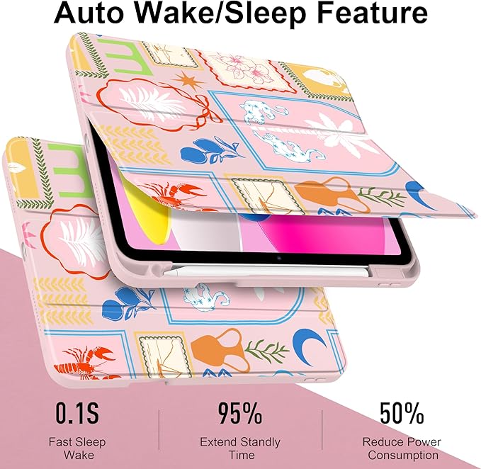 Case for iPad Air 13 inch 2026 M4 2025 M3 2024 M2 Release Slim Lightweight Shockproof Cute Light Pink Cover with Clear Back TPU Edge Pencil Holder Trifold Stand Auto Sleep, Creative Collage