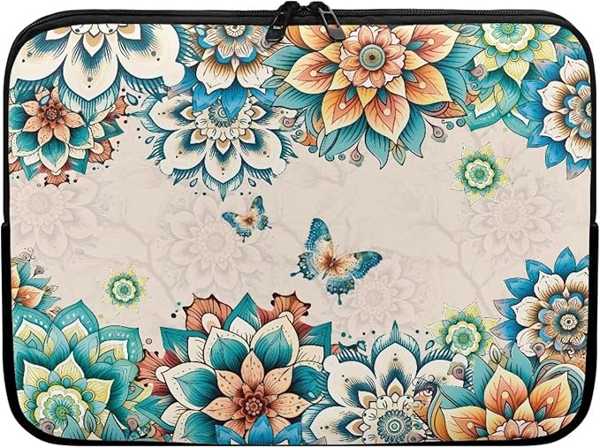 Boho Flower Butterfly Laptop Protective Sleeve for Women Computer Sleeve 17 Inch Laptop Case Bag Portable Computer Carrying Case Suitable GITS for Men Teens
