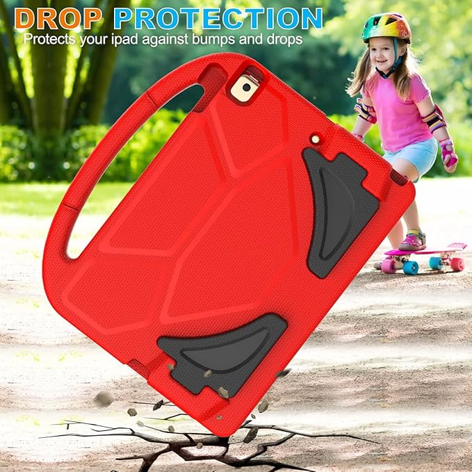 Kids Case for iPad 10.2 & 10.5, iPad 9th/8th/7th Generation 10.2" 2021 2020 2019 Case with Screen Protector, iPad Air 3rd Gen/Pro 10.5 inch Protective Cover with Handle Stand, Red