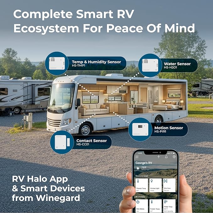 Winegard HS‑TMP1 Temperature & Humidity Sensor - Smart RV Halo Indoor Climate Monitor - Bluetooth - Battery Powered Sensor - White