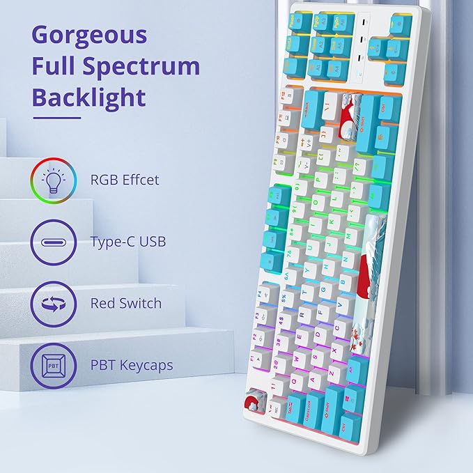 75 Percent Mechanical Keyboard, 87 Keys RGB Backlit Gaming Keyboard, TKL Compact Wired Keyboard with Red Switches for Windows Laptop PC PS4 PS5 Xbox Gamer (87 Sea/Red Switch)