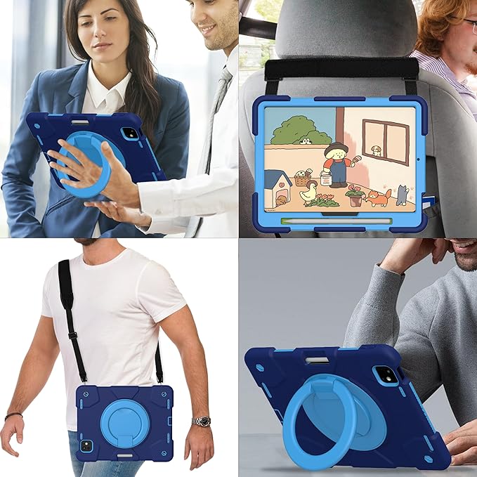 Andnary Case for iPad Pro 11 Inch M4 2024/M5 2025 Case, Heavy Duty Shockproof Cover with Screen Protector/360° Rotate Stand/Shoulder Strap/Pencil Holde (Navy+Blue, iPad Pro M4/M5 11 inch)