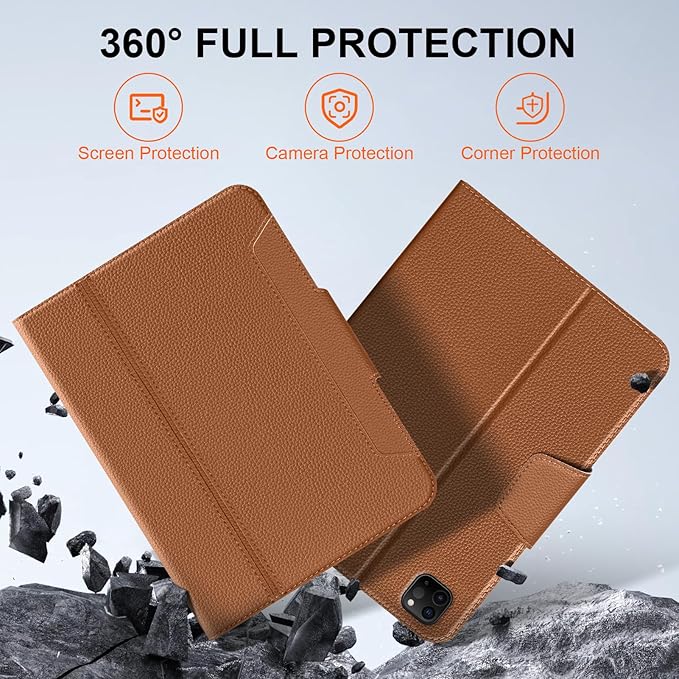 for iPad Pro 11" Case 4th/3rd/2nd/1st Generation (2022-2018), Microfiber Leather Folio Cover with Auto Sleep/Wake, Apple Pencil Holder, Multiple Viewing Angles, Secure Buckle Closure (Brown)