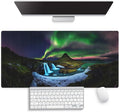 Large Gaming Mouse Pad (31.5" x 15.8") - Aurora Borealis Dancing Over a Majestic Waterfall and Mountains, Extra XXL Office Accessories, Premium Stitched Anti-Slip Office Desk Mat