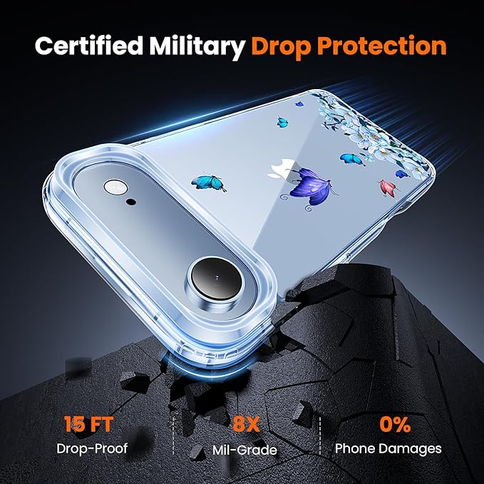 toushion 3 in 1 for iPhone Air Case Clear Printed Design | Yellowing-Resistant Acrylic Back, Screen Protector *1 & Camera Lens Protector*1, Military-Grade Protection