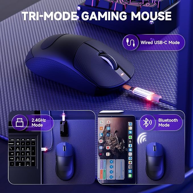 ATTACK SHARK X8 PRO 8K Wireless Gaming Mouse,PAW 3395PRO Sensor,40K DPI,Tri-Mode,55g Ultra-Light,Broadcom 52840 MCU Chip,Programmable Mice with Coiled Cable for PC/MAC/Win-Black&Tape
