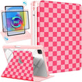 Uppuppy for iPad Pro 12.9 Case Folio Cover with Pencil Holder Girls Cute Women Kids Girly Checkered Design Pretty Aesthetic Rotating Stand for Apple iPad Pro 12.9 Inch Cases 2022/2021/2020/2018