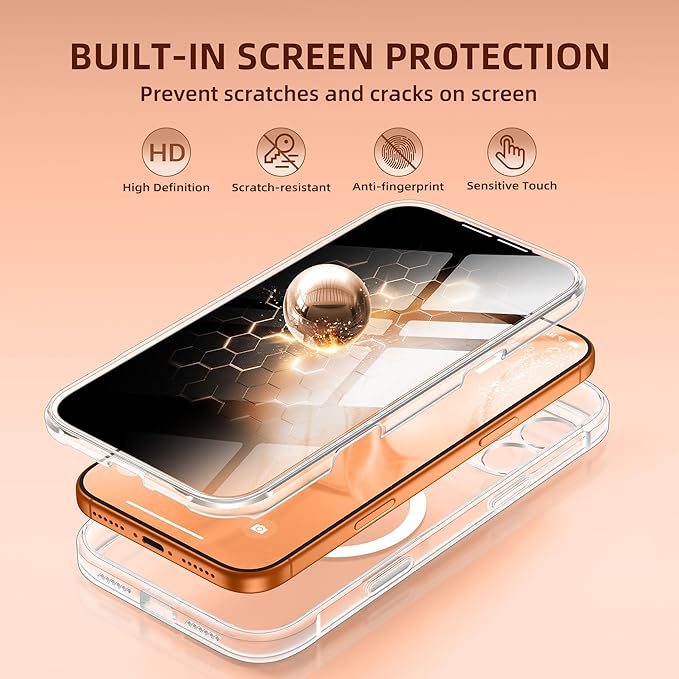 BERFY for iPhone 17 Pro Case, Compatible with MagSafe, Built-in Privacy Screen Protector, Camera Protection, Shockproof Full Body Phone Case 6.3", Clear