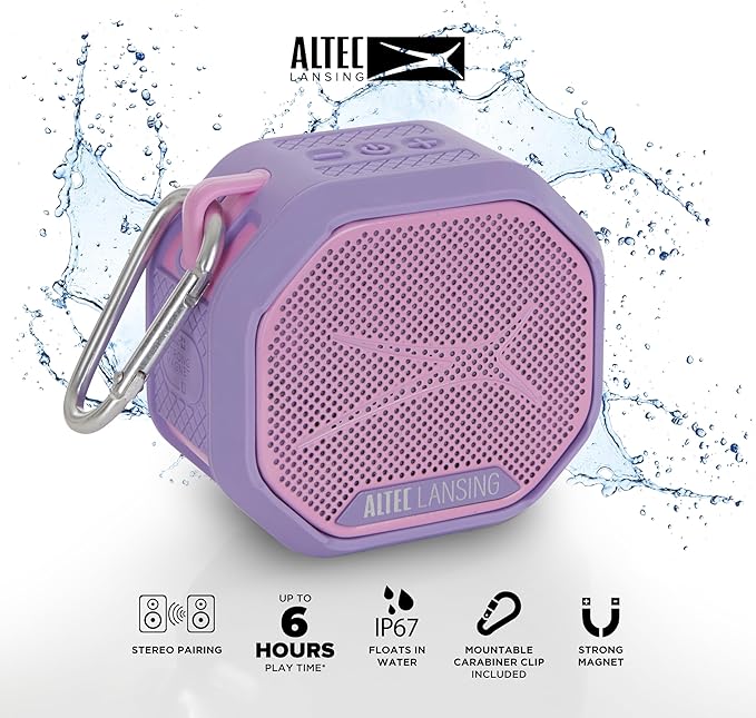 Altec Lansing HYDRATREK Magnetic Bluetooth Speaker, Waterproof IP67, Portable Speaker, True Wireless Pairing, USB-C Quick Charge, 3.7V 400mAh Battery, Voice Assistant, Perfect for Any Adventure