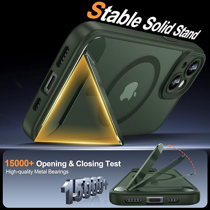 Magnetic Compatible with iPhone 15 Case, [Built-in Invisible Kickstand][Compatible with MagSafe][Full Camera Protection] Translucent Matte Phone Case for iPhone 15 6.1" Dark Green