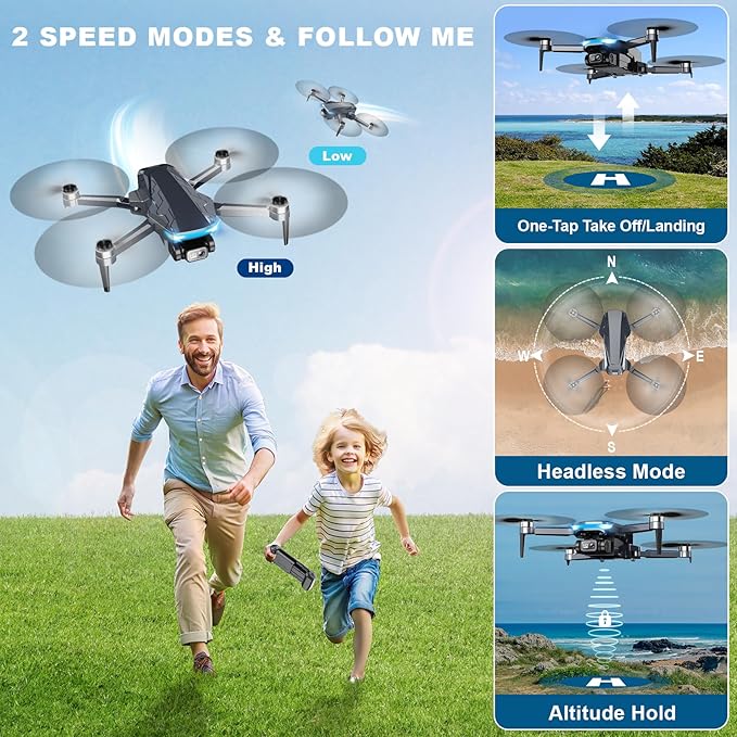 GPS Drone with Camera, 2K HD Drones for Adults, Foldable FPV Drone with GPS Auto Return, Follow Me, Circle Fly, Waypoint Fly, 5G Transmission, Gestures Selfie, Brushless Motor, 2 Batteries,Jet Black