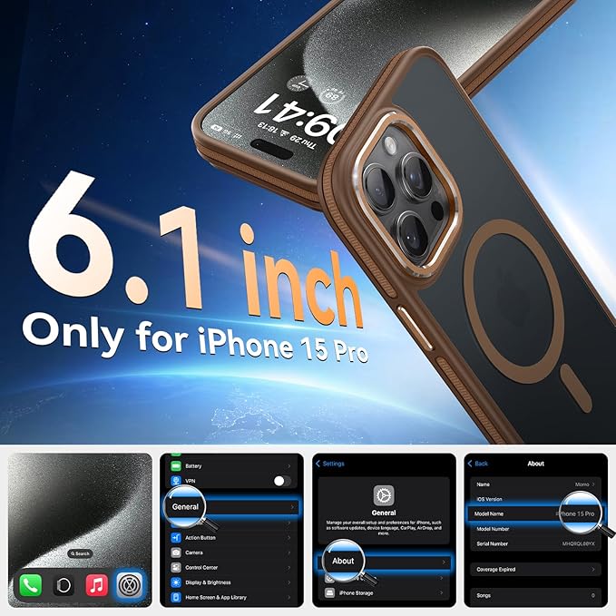 DOMAVER Magnetic 3 in 1 for iPhone 15 Pro Case, [Omni-Directional Protection] with 1x Screen Protector + 1x Camera Cover, [Seamless Work with Magsafe] Protective Silm Case for iPhone 15 Pro Brown