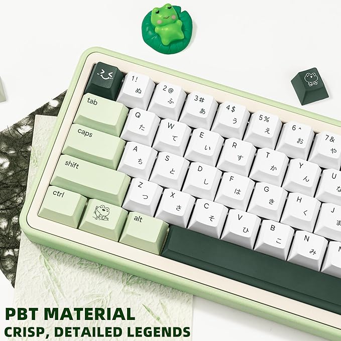 134 Keys Matcha Green Frog Keycaps - Cute PBT Japanese Keycap Cherry Profile Dye-Sublimation - Custom White Key caps for Cherry Gateron MX Switches Mechanical Gaming Keyboard