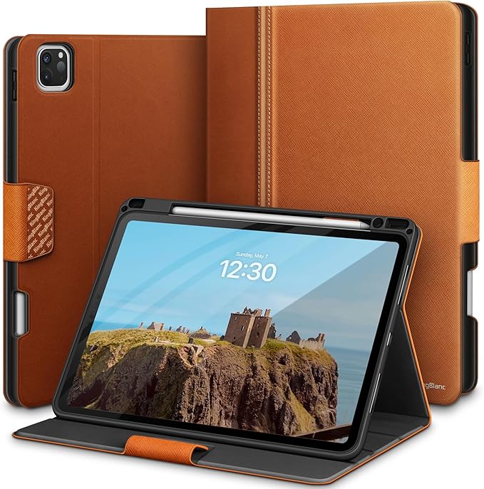 KingBlanc Case for iPad Pro 13-inch (M5 2025, M4 2024) with Pencil Holder, PU Leather Book-Style Cover, Auto Sleep/Wake, Pencil Pro & USB-C Compatible, Multi-Angle Stand for Viewing & Drawing, Brown