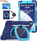 BATYUE case for iPad Air 3rd Gen 2019 & iPad Pro 10.5" 2017, Heavy Duty Rugged Protective Cover with 360° Swivel Stand, Shoulder Strap & Pencil Holder - for Business, Outdoor, Construction - Navyblue