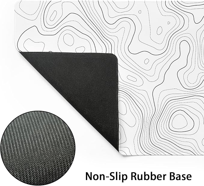 Topographic Map Large Mouse Pad XXL White Lines Contour Geographic Extended Desk Mat Big 90X40 CM Non-Slip Rubber Base Stitched Edge Long Mousepad,35.4 x 15.7 Inch