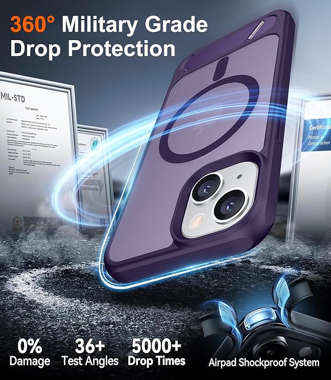 Magnetic Compatible with iPhone 15 Case, [Built-in Invisible Kickstand][Compatible with MagSafe] [Military Grade Shockproof] Slim Translucent Matte Phone Case for iPhone 15 6.1"