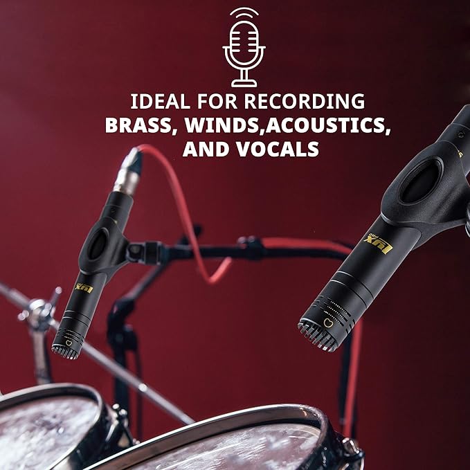 LyxPro SDPC-2 Stereo Pair of Pencil Condenser Stick Instrument Microphone Set, Interchangeable Omni, Cardioid & Super Cardioid Capsules Included, Professional Audio Recording Acoustic & Woodwind Sound