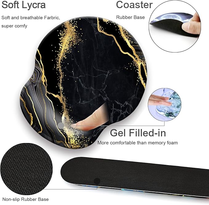 Mouse Pad + Desk Mat + Keyboard Wrist Rest + Coaster 4 in 1 Set, Cute Ergonomic Large Gaming Mousepad with Wrist Rest Support Desk Pad for Computer Laptop Office Home Decor-Marble 2
