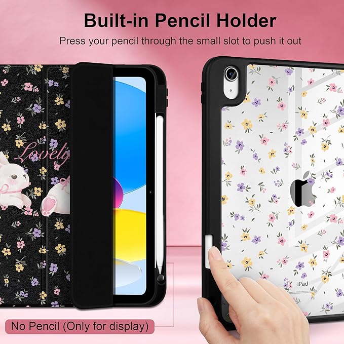 Case for iPad Air 13 inch 2026 M4 2025 M3 2024 M2 Release Slim Lightweight Shockproof Cute Printed Cover with Clear Back TPU Edge Pencil Holder Trifold Stand Auto Wake Sleep, Flowers