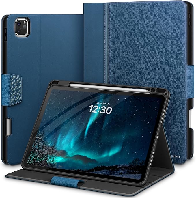 KingBlanc Case for iPad Pro 13-inch (M5 2025, M4 2024) with Pencil Holder, PU Leather Book-Style Cover, Auto Sleep/Wake, Pencil Pro & USB-C Compatible, Multi-Angle Stand for Viewing & Drawing, Blue