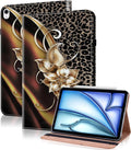 Case for iPad Air 13 inch M4 2026/M3 2025/M2 2024 with Pencil Holder & Card Slots & Auto Sleep, Embossed PU Leather Stand Magnetic Shockproof Cover Case for iPad Air 13 - Metallic Flower