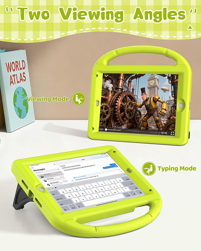Kids Case for iPad 5th/6th Generation (9.7-inch, 2017/2018), iPad Air 2/Pro 9.7 Case with Screen Protector, Durable Shockproof Lightweight Cover with Handle/Stand for Kids, Light Yellow