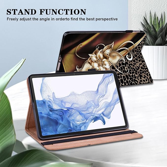 Case for iPad Pro 13 Inch (M5/M4) 2025/2024, PU Leather Tablet Cases Flip Folio Multi-Angle Viewing Stand Protective Cover with Card Slots - Metallic Flower