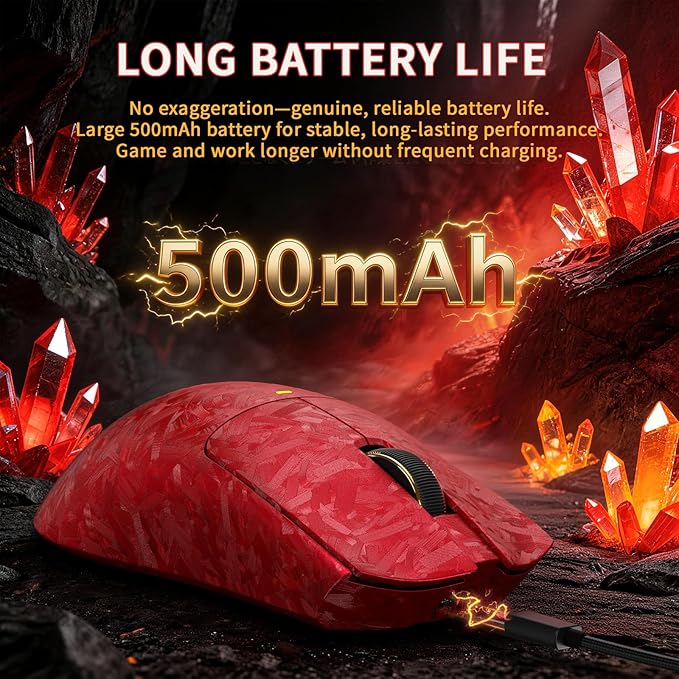 ATTACK SHARK X11 Ultra 8K Carbon Fiber Wireless Gaming Mouse,Nordic 54L15 MCU,PAW3950MAX Sensor,59g Superlight,42000 DPI,BT/2.4Ghz/Wired Mouse with 100 Million Clicks,Programmable for Pc/Mac,Red