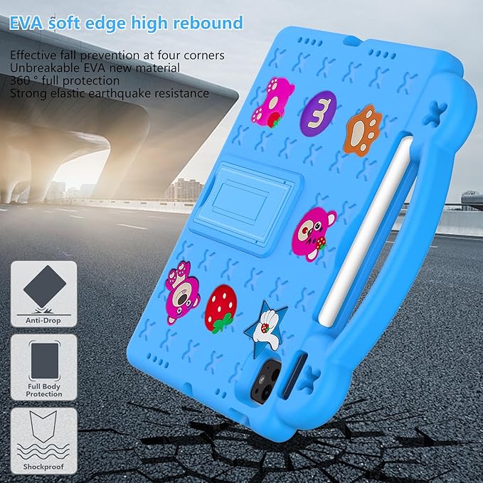Dteck for iPad Air 6th Gen, iPad Pro 11 Inch Case - 2024 Shockproof Rugged Lightweight Convertible Stand with Handles, Kids Friendly - Sky Blue