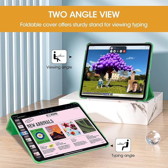 ProCase for iPad Pro 13 Inch Case M5 2025/ M4 2024, Smart Cover iPad Pro M5 M4 Case 13 Inch, Slim Stand Translucent Hard Shell Back, Supports Touch ID, Auto Wake/Sleep -LightGreen