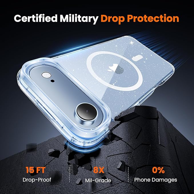 toushion 3 in 1 for iPhone Air Case Clear Glitter,Fits MagSafe, Not Yellowing, Screen Protector*1 Camera Lens Protector*1, Military-Grade Protection for Phone Cover 6.5 inch