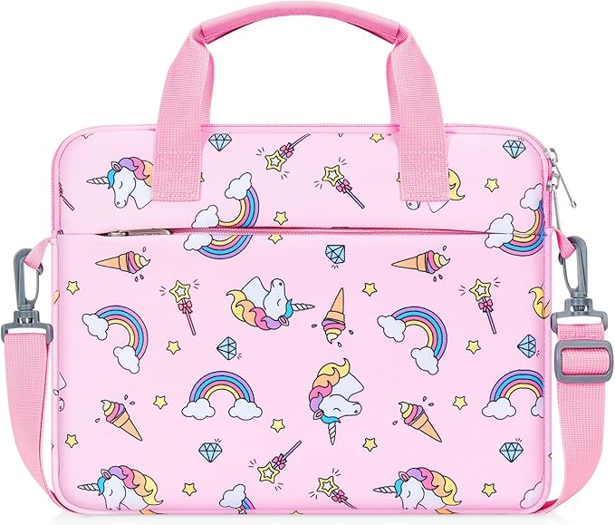 MoKo 7-8 Inch Kids Tablet Sleeve - Carrying Case for Fire 7/8 Kids Edition, Tablet Bag with Shoulder Strap, Pink Unicorn