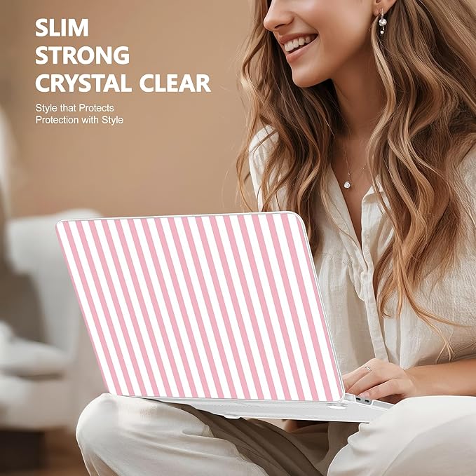 Case for 2026 MacBook Neo 13-inch Laptop with Liquid Retina Display, Release Model A3404, Sturdy Plastic Hard Shell Case + Keyboard Cover + Trackpad Film + Dust Plug, Pink & White Stripes