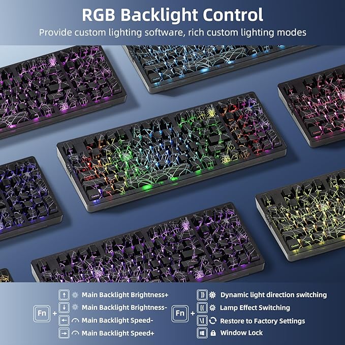 ZORNHER ZH980 Mechanical Keyboard Wireless,95% Creamy Keyboard with Number Pad,Gaming Keyboard with Number Pad,Shine Through Spider Web PC,Creamy Sounding Linear Switches,Full Size