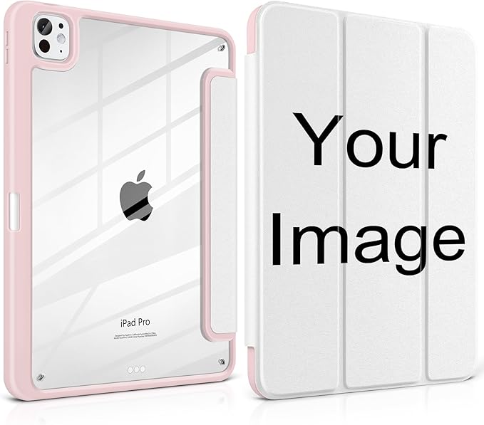 Personalized Photo Case for iPad Pro 11 inch (M5) 2025 (M4) 2024 Release Slim Lightweight Cute Patterns Trifold Cover with Clear Back Shell Magnetic Wake Sleep Design for Girls Women