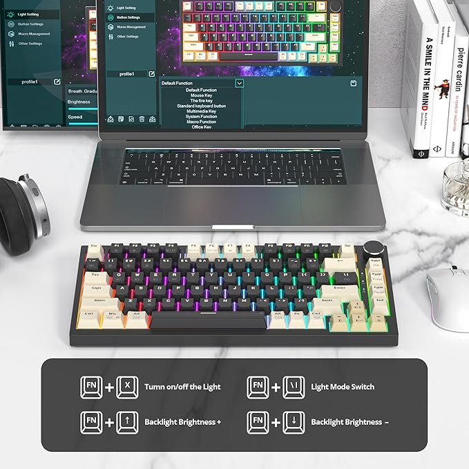 400PRO 75% Wireless Creamy Mechanical Keyboard Black, Gasket Hot Swappable RGB Gaming Keyboard, Bluetooth/2.4GHz/USB-C Thocky Keyboard with Pre-lubed Cream Grey Switches (82 Black)