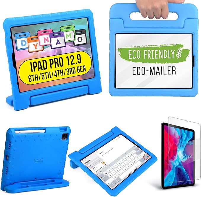 Cooper Dynamo iPad Pro 12.9 Case for Kids for iPad Pro 12.9 6th Generation Case (2022), Also Fits 5th-4th-3rd Gen (2021, 2020, 2018) | Rugged Foam, Magic Handle, Stand, Pencil Holder (Candy Blue)